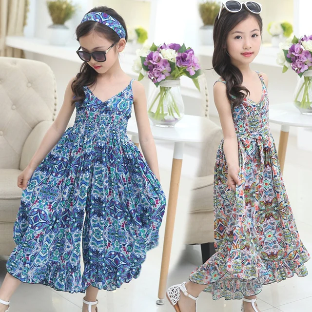 Summer Dresses For Girls Cotton Children Clothing Print Floral Beach ...