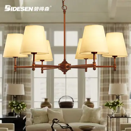 

6 Head American Rural Style Wrought Iron Pendant Light Cloth Art Foyer Light Coffee Shop Decoration Lamp Free Shipping