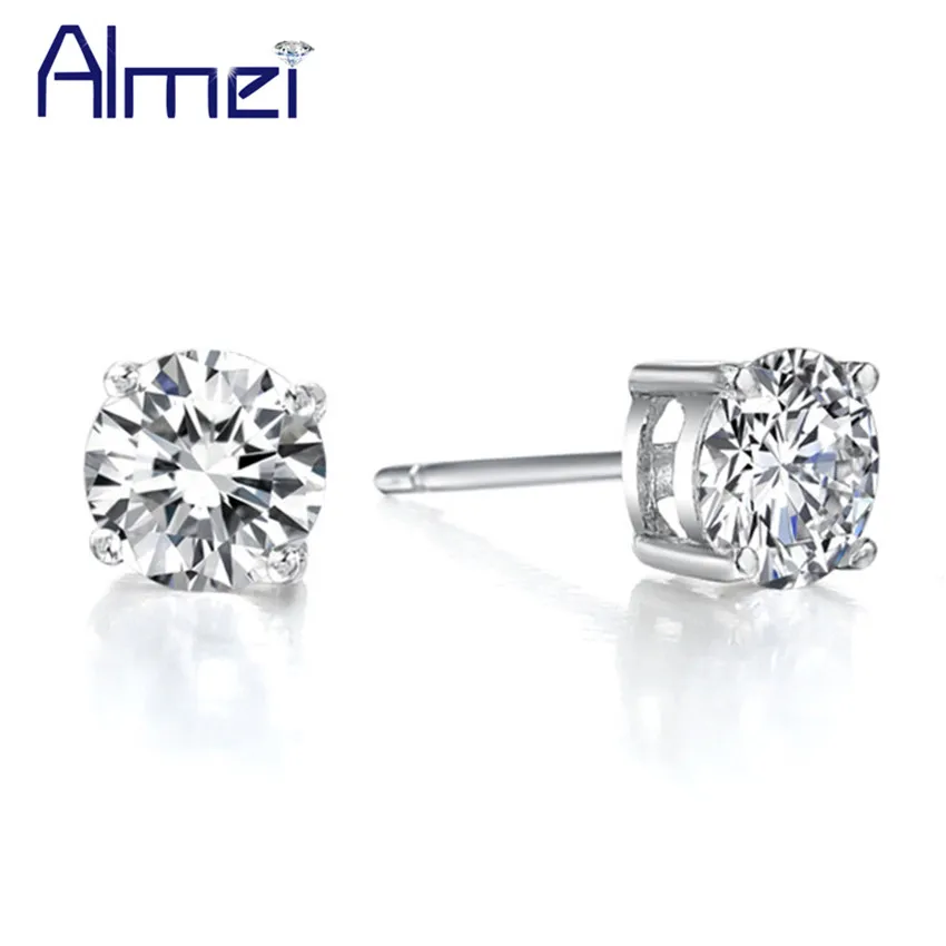 Buy New Coming Shiny Lady Aretes Silver Stud Earrings CZ Zircon Fashion 2016