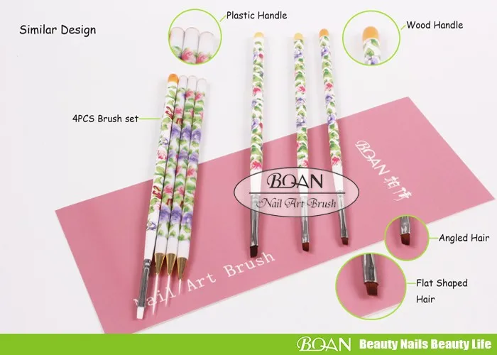 BQAN#4 1 шт УФ-гель для ногтей кисть для плоских волос для дизайна ногтей ручка для рисования нейлон лак для волос гель-щетка для французского маникюра деревянная ручка инструмента