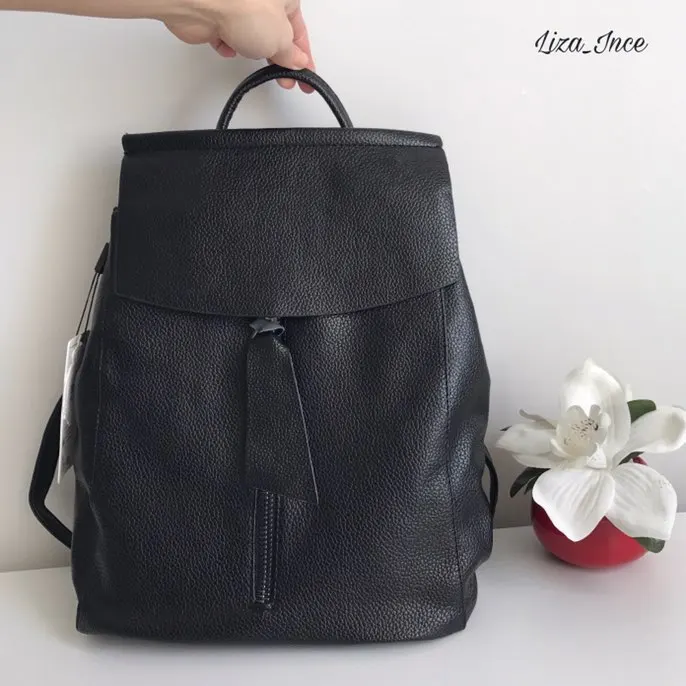 women leather backpack minimalist solid black high quality school bags for teenagers girls preppy style backpacks