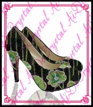 Aidocrystal Freies verschiffen neue 2016 kundenspezifische grüne blumen muster schwarz strass high heel schuhe frauen pumpen