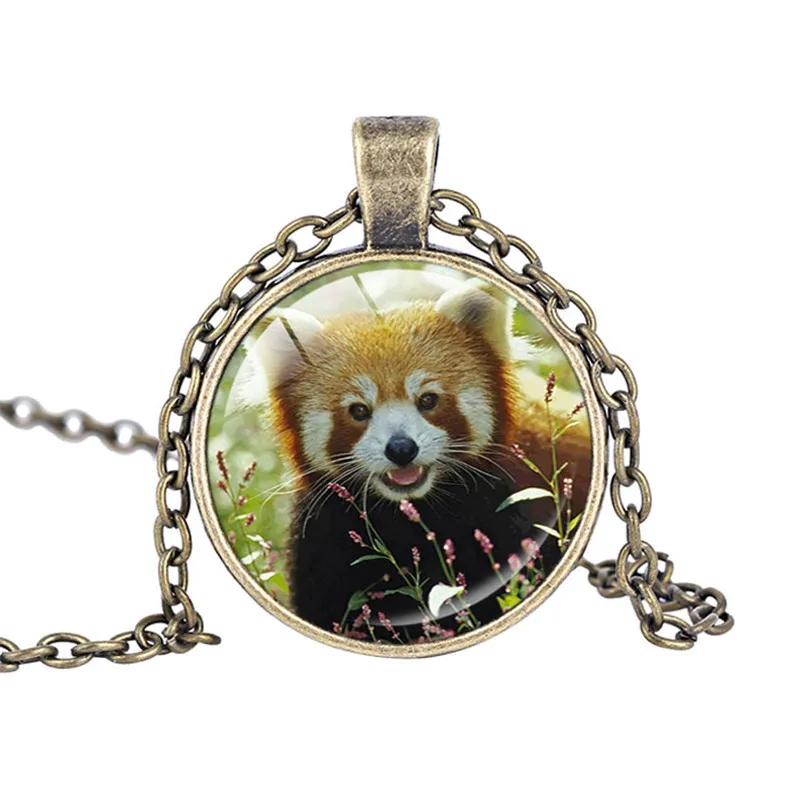 Красная панда медвежонок ожерелье ювелирное изделие винтажное стеклянный купол