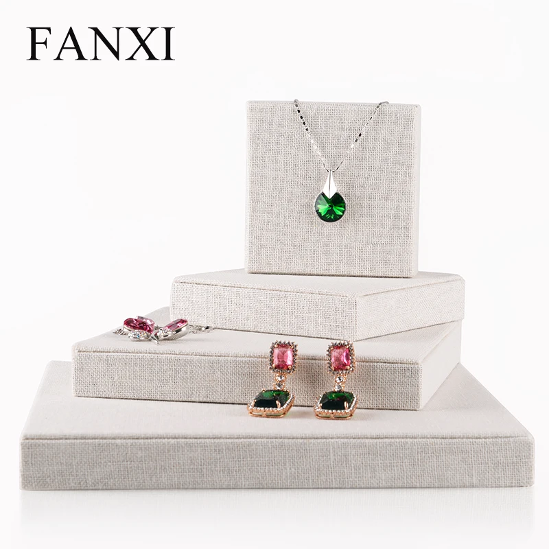 

FANXI Creamy White all Matched Jewelry Set Display Wrapped with Linen Fabric Rack for All Jewelry for Jewelry Counter Holder