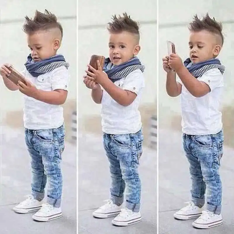 

New Boys Clothing Set Casual Kids White Clothing Sets For Boys Jeans Pants Children Clothing Set