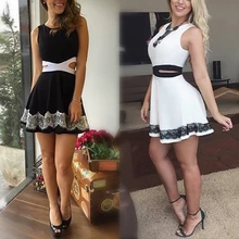 Fashion Women Sleeveless Hollow Out Lace Slim Bodycon Dresses Female Elegant Sexy Club Party Sundress Mini Dress New