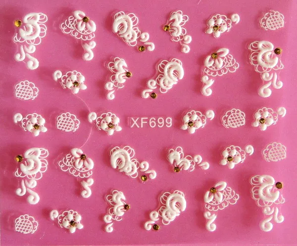 25 компл./лот 3D Глод+ белый Европейский резьба цветочный дизайн ногтей наклейки декоративные наклейки 24 стиля XF699-XF722