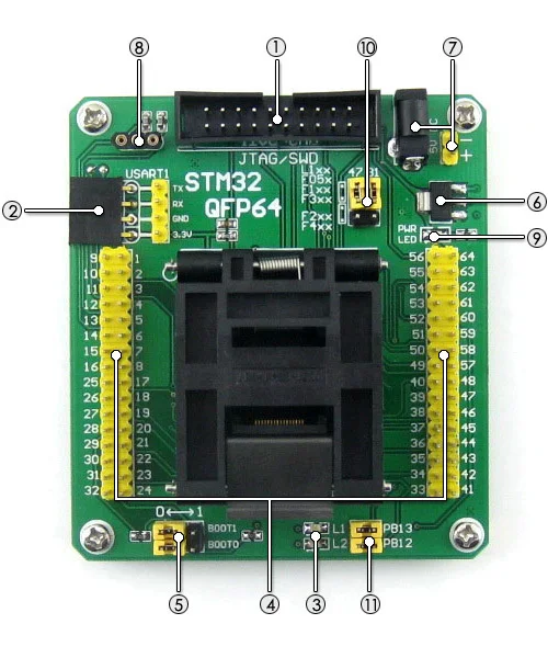 QFP64 LQFP64 STM32F10xR STM32L1xxR STM32F2xxR STM32F4xxR Yamaichi IC Тесты гнездо адаптера 0,5 мм шаг = STM32-QFP64