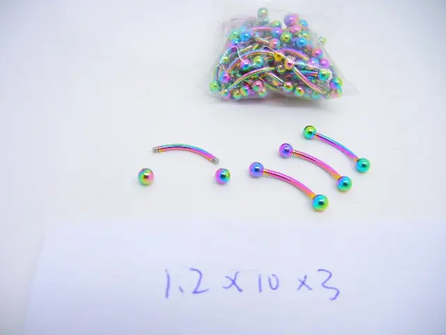 LOT100pcs Free Shippment Body Piercing Jewelry - Eyebrow Tragus Bar Piercing Curved Rainbow Color