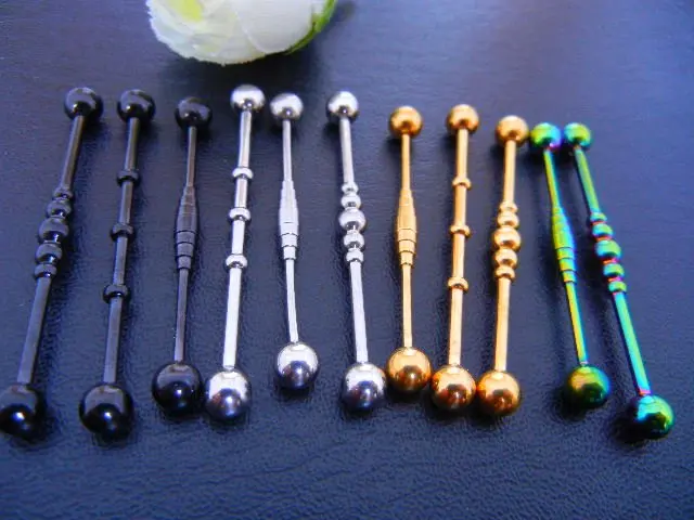 Lot 50pcs Free Shippment 14g Anodized Industrial Ear Barbells Body Jewelry Ear PiercingMIX Colors and Styles