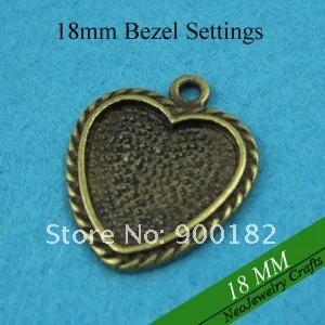 18mm Heart Bezel Settings, Cabochon Bases + Match Clear Glass Cabochons Great for Pendants or Earrings