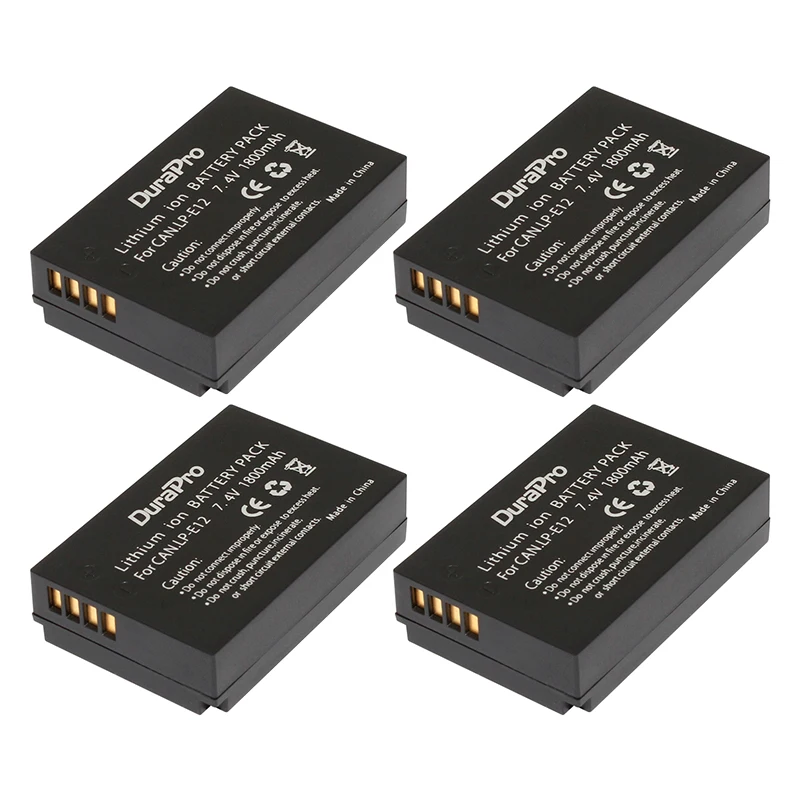 4Pcs 7.4V 1800mAh LP E12 LPE12 LP E12 Rechargeble Camera batteries for