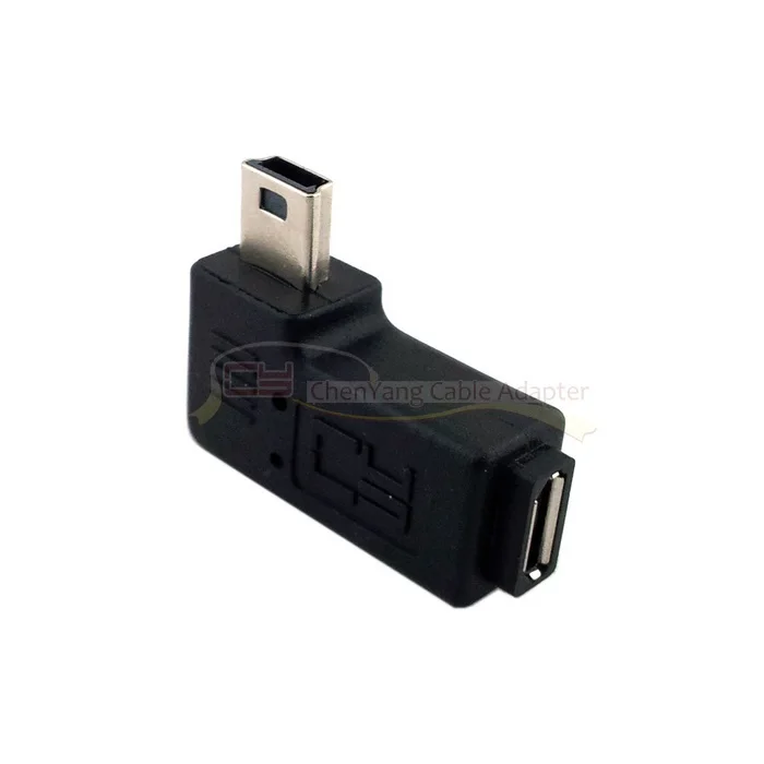 10 шт./партия, 90D градусов, левый или правый угловой мини USB штекер для Micro USB Женский адаптер для зарядного устройства