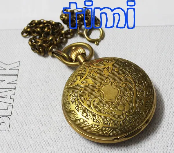 Personalised Half Hunter 100% Brass Crop Plated Skeleton Pocket Mechanical Watch freeship