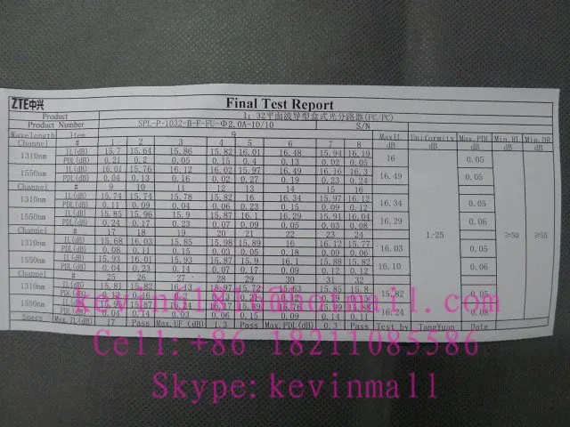ZE Zhongxing зинди 1x32 PLC siglemode Splitter, Волокно-оптические PLC сплиттер с разъемом fc/pc