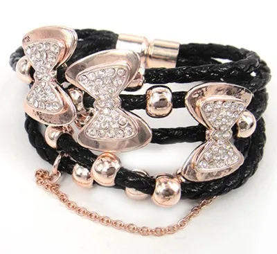 MOODPC кожа магнитного браслета Для женщин Кристалл Bowknot Шарм Сплав Браслеты браслет