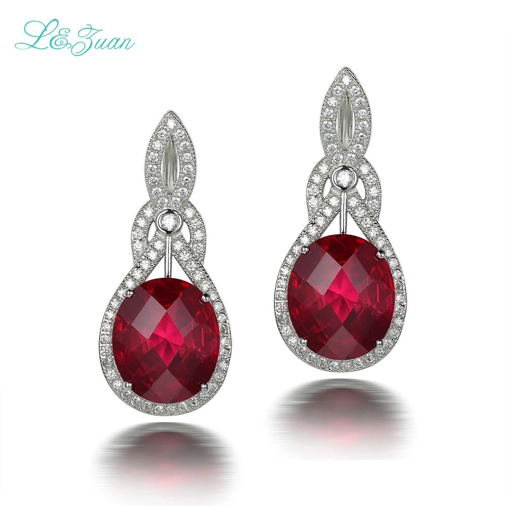 

New Vintage Style Noble Luxury Big Natrual Ruby Red Dtone Drop Sterling 925 Silves Earrings Noble for Women Holiday gifts