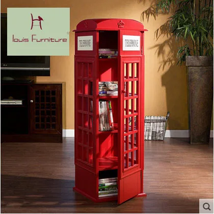 

British Style Telephone Booth Vintage Children Creative Bookcase Bookshelf Simple Cupboard Decoration Store Content Shelf