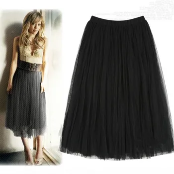 

Net Yarn Ball Gown European Empire Style Summer Skirt Black Grey Apricot
