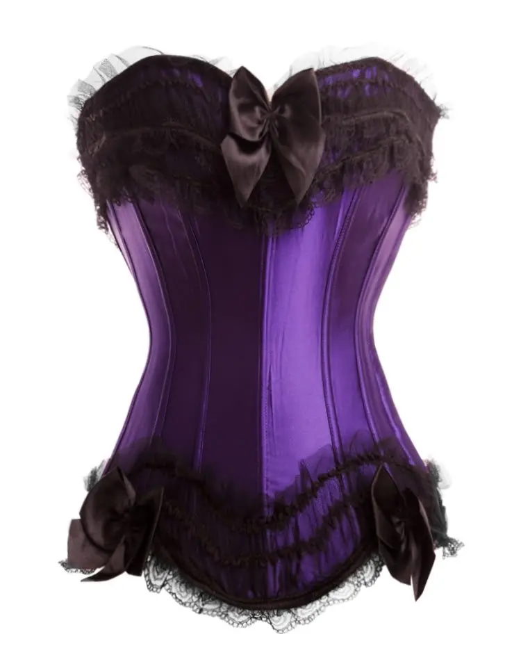 Пикантное женское нижнее белье атласный со шнуровкой Басков корсет фиолетовый am2685 S-6XL