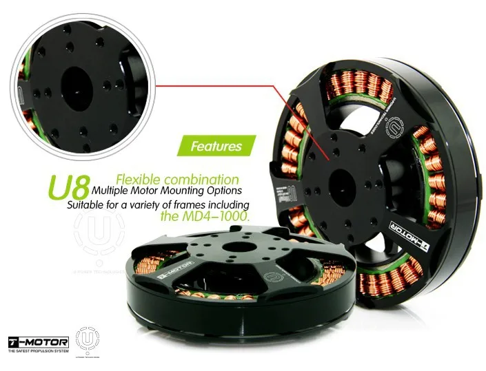 T-Motor Tiger одиночный бесщеточный мотор U8 100KV 6-12S для RC квадрокоптера гексакоптера БПЛА Dornes вертолет мультироторы