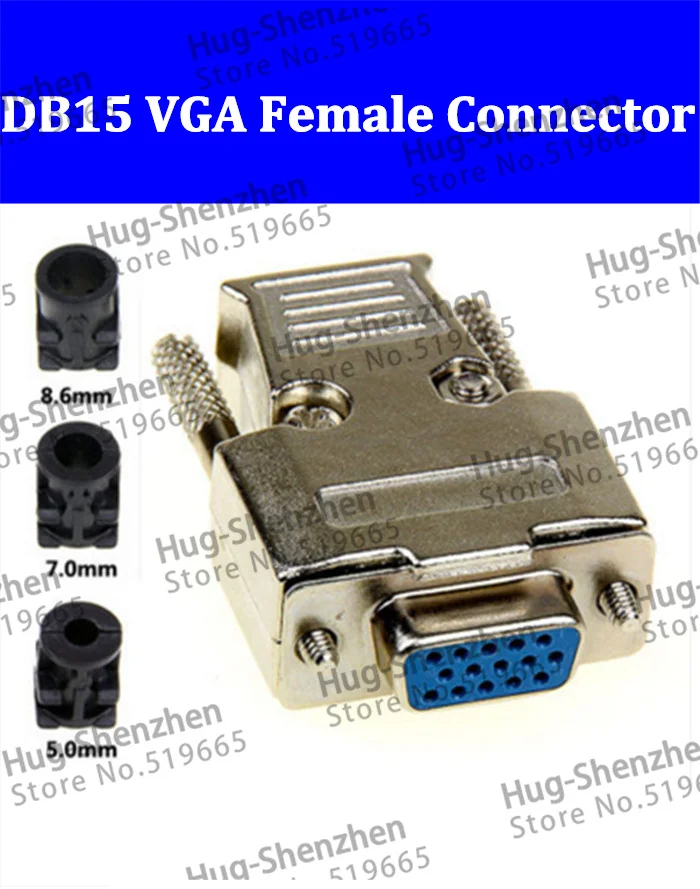 

Top D-Sub 15-pin DB15 VGA 3 row plug (female) solid pin module + removable metal shell cover housing--2pcs/lot