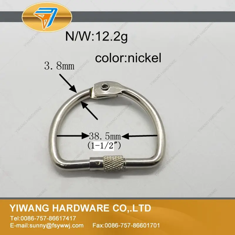 D shape office binder ring nickel plating screw lock binding ring D