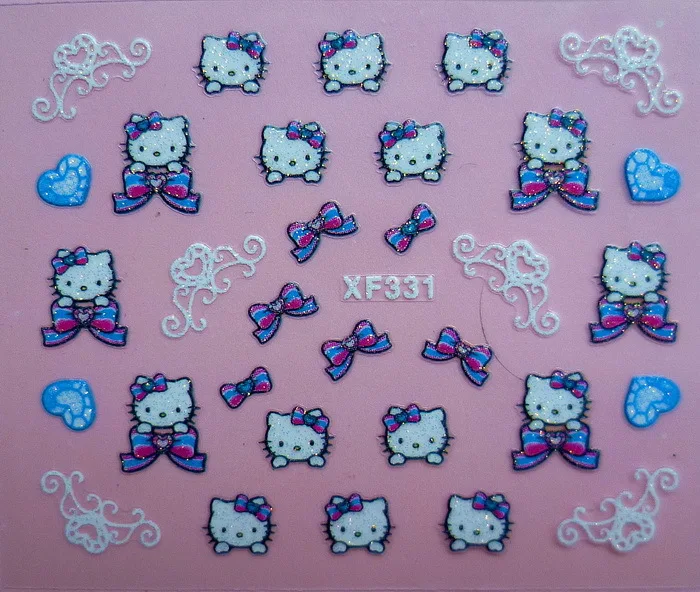 Продавец фабрики 25 компл./лот можно смешивать 3D рисунок «Hello Kitty» 25 конструкции исскуство ногати наклейки с персонажами из мультфильмов украшения XF311-XF334