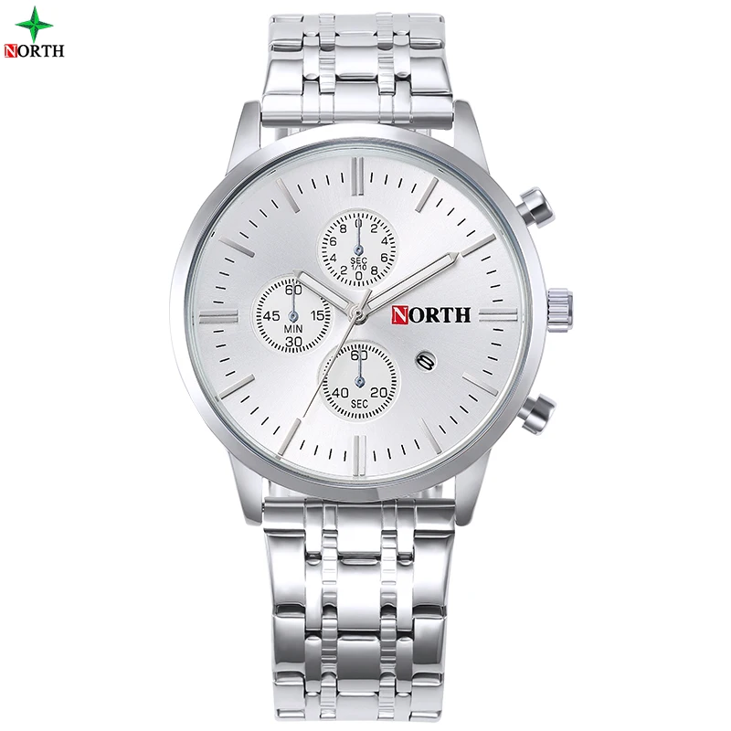 

NORTH Male Luxury Wristwatch 30M Waterproof Fashion Stainless Steel Casual Clock Quartz Men Business Watch with High Quality