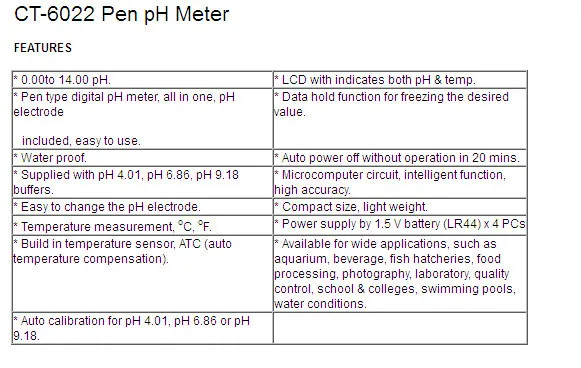 Водонепроницаемый рН-метр тестер Pen Тип Цифровой Портативный ct-6022 0-14 pH