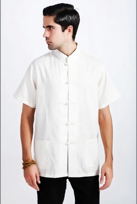 Новые модные летние белые традиции китайской Для мужчин хлопок лен кунг-фу Рубашка с карманом M, L, XL, XXL XXXL 0820