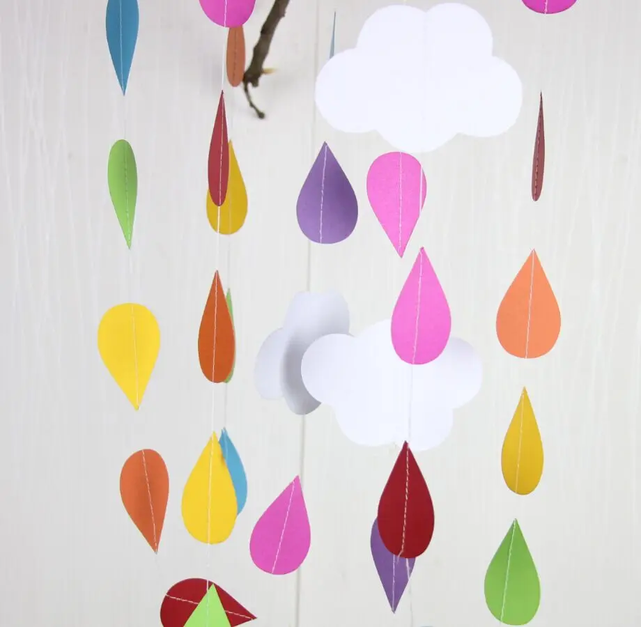 5 шт. Радужные капли дождя и облака Бумажная гирлянда Апрельские душевые кабины