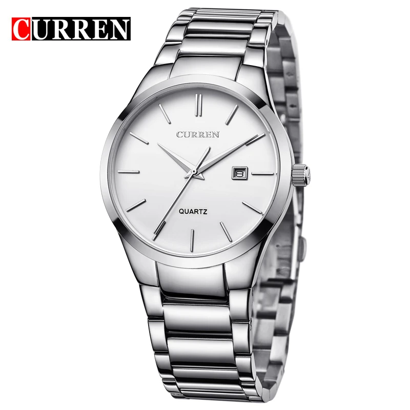 

CURREN Male Waterproof Relogios Masculinos Montre Homme quartz-watch stainless steel men's quartz watch white,with gift box 8106