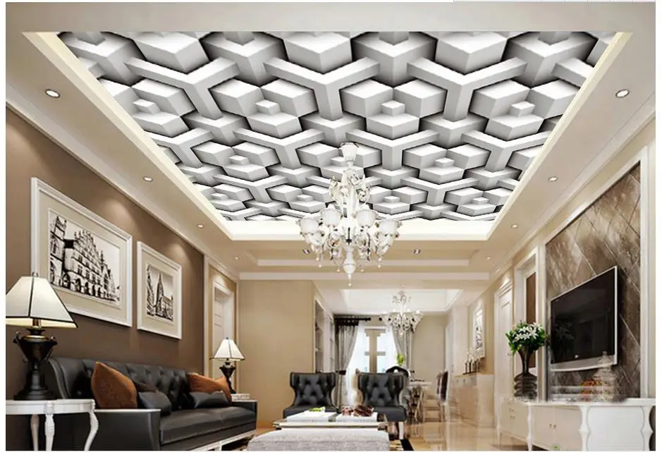 3d Stereoscopic Geometry Ceiling Frescoes Papel Parede Mural Wallpaper Ceiling Murals Wallpaper