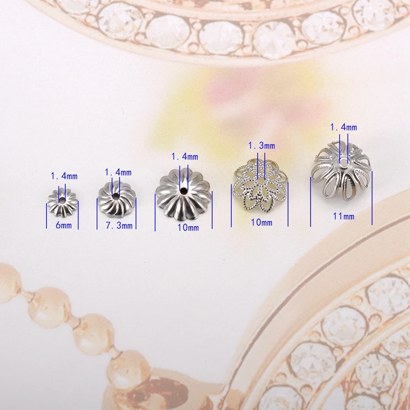 50 шт., нержавеющая сталь, цветы, бусины, колпачки для ювелирных изделий и компоненты, полые колпачки, подходят для DIY аксессуаров, ювелирных изделий