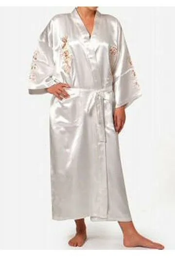 Белый китайский традиционный Мужской Шелковый Атласный халат кимоно с вышивкой банное платье Дракон S M L XL XXL XXXL S0013
