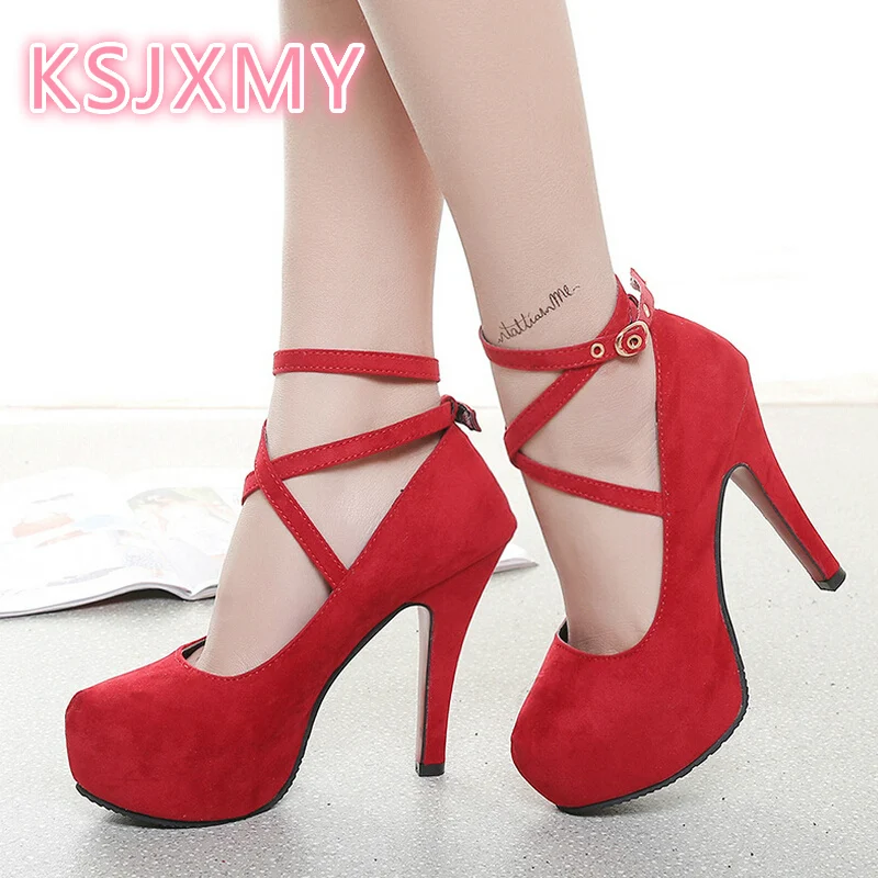 Элегантные свадебные туфли из флока классические 12 см Для женщин круглый носок