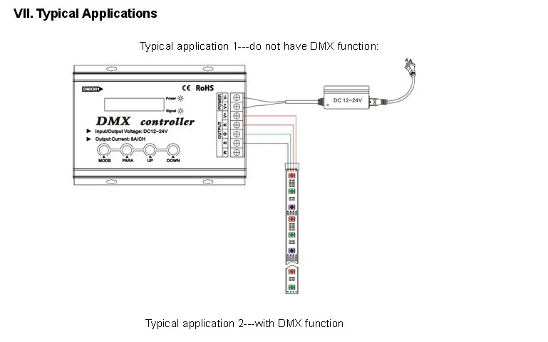 DMX преобразователь постоянного напряжения с ЖК-дисплеем; DC12-24V вход; 8A* 3 канал ПВМ выход