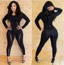 Tight sexy nightclub wear ladies club jumpsuit pants female full-length pants rompers sexy black jumpsuit rompers pants TT512