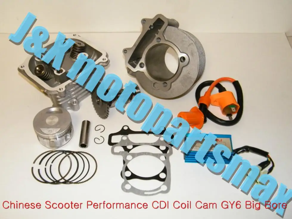 GY6 125cc 150cc обновление до GY6 200cc, большой диаметр 61 мм 157qmj 152qmi двигатель, добавить мощность не менее 50%, гоночный цилиндр комплект головки