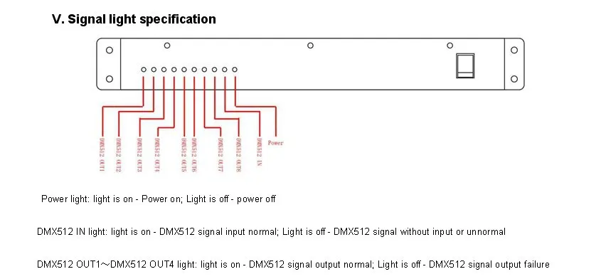 Дистрибьютор DMX сигнала; 6 канала DMX512 выходной сигнал; AC100-240V вход
