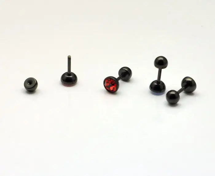 Смешанные 24 цвета серьги «Гантели» язык для мужчин Панк мода Титан черный драгоценный камень мяч серьги гвоздики