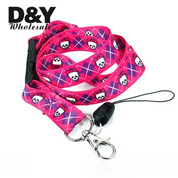 

Neck Lanyards for keys pink Skull Lanyard Keychain Necklace for Cell Phone ID Badge Holder Neck Straps 12pcs/lot Free shipping