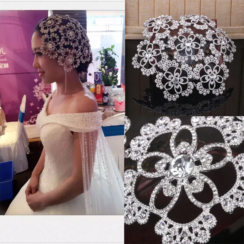 Luxo total de cristal headbands Folha de prata Coroa Tiara Do Casamento de Cristal Liga Rainha Princesa Coroa de Noiva Acessórios Para o Cabelo (4)