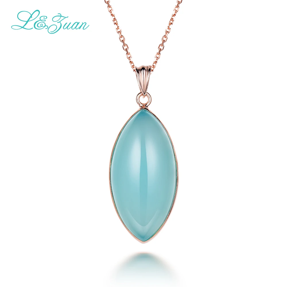 

l&zuan S925 Silver Chalcedony Womens necklaces Trendy Gemstones Chain pendants Fine jewelry Gift