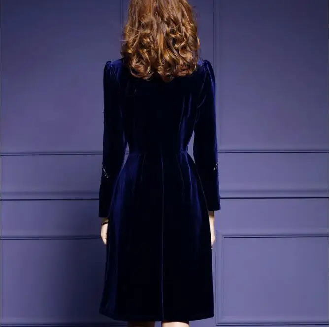 Женское зимнее бархатное платье размера плюс, вечерние элегантные облегающие модные платья трапециевидной формы с длинным рукавом и воротником средней длины