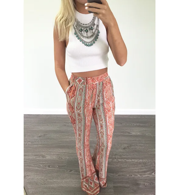 2017 New Summer Pantalones Mujer Fashion Print Pattern Mid