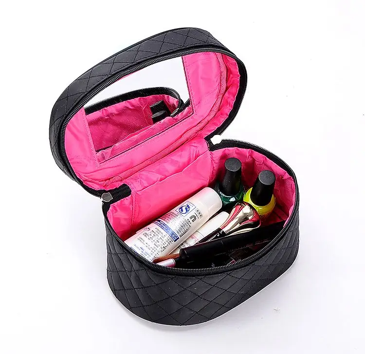 

Classic Brief Style 20*13*10cm women travel storage makeup bag cosmetic cases with mirro & Black
