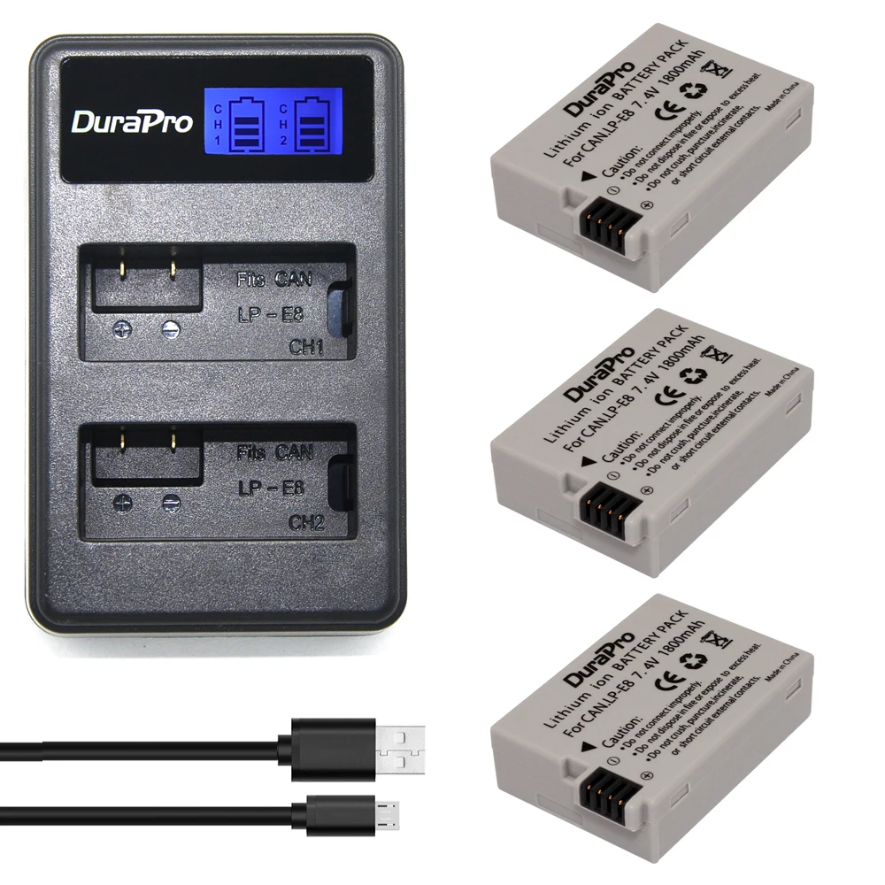 3 шт. LPE8 LP-E8 LP E8 Батарея+ ЖК-дисплей Дисплей USB Зарядное устройство для цифровой однообъективной зеркальной камеры Canon EOS 550D 600D 650D 700D Rebel T2i T3i T4i T5i поцелуй X4 X5 X6i X7