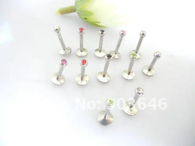 Бесплатная пересылка Lot100pcs 16 г ~ 1.2 мм Кристалл Самоцветы губ лабретка кольцо Бар Украшения для тела
